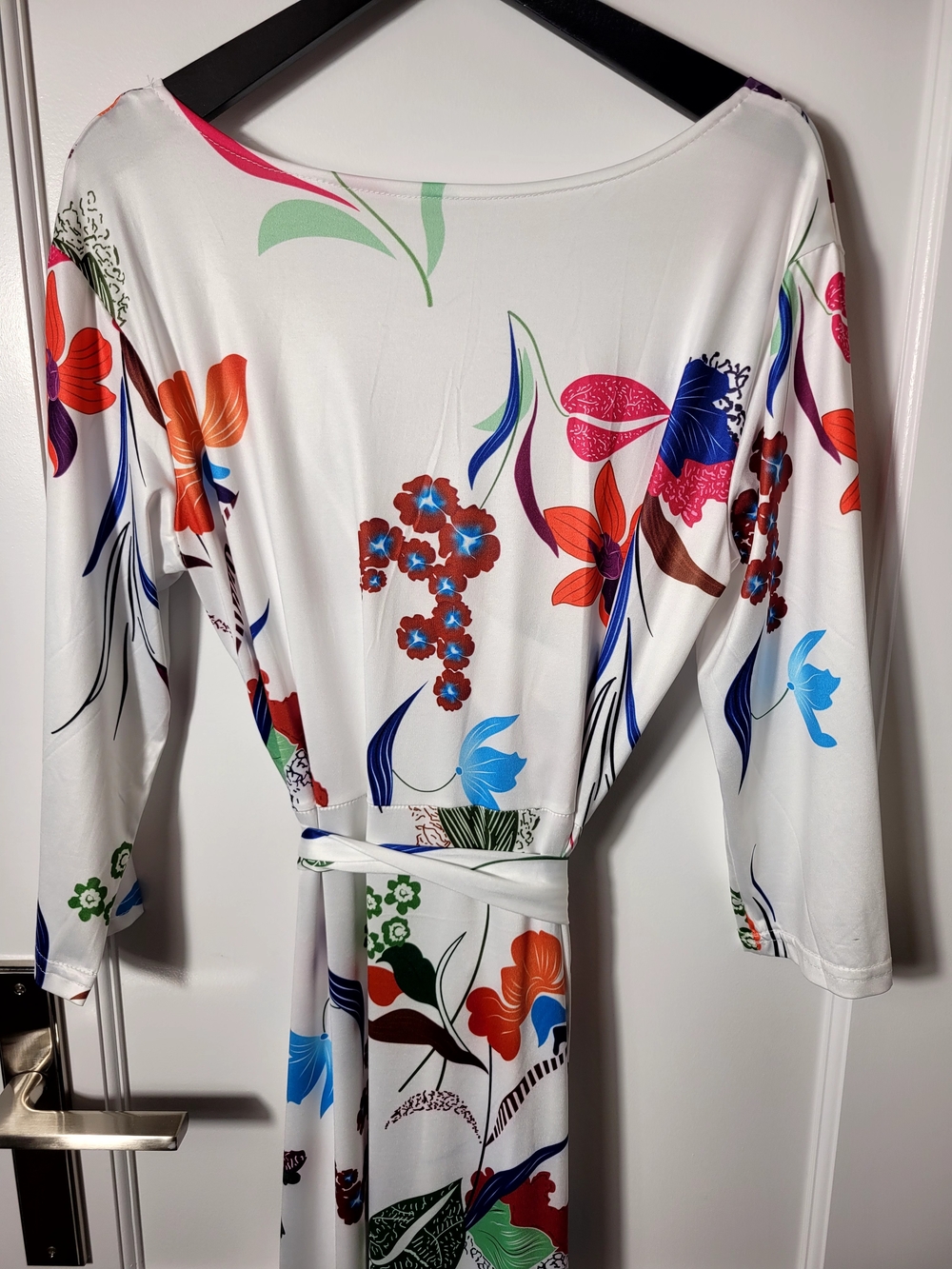 White Floral Wrap Maxi Dress - Colorful Print - Picture 7 of 9
